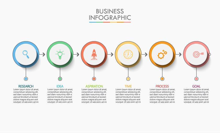 infográfico de 6 etapas circular seta conectada vetor