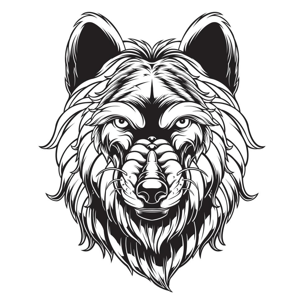design vector cabeça de lobo preto e branco