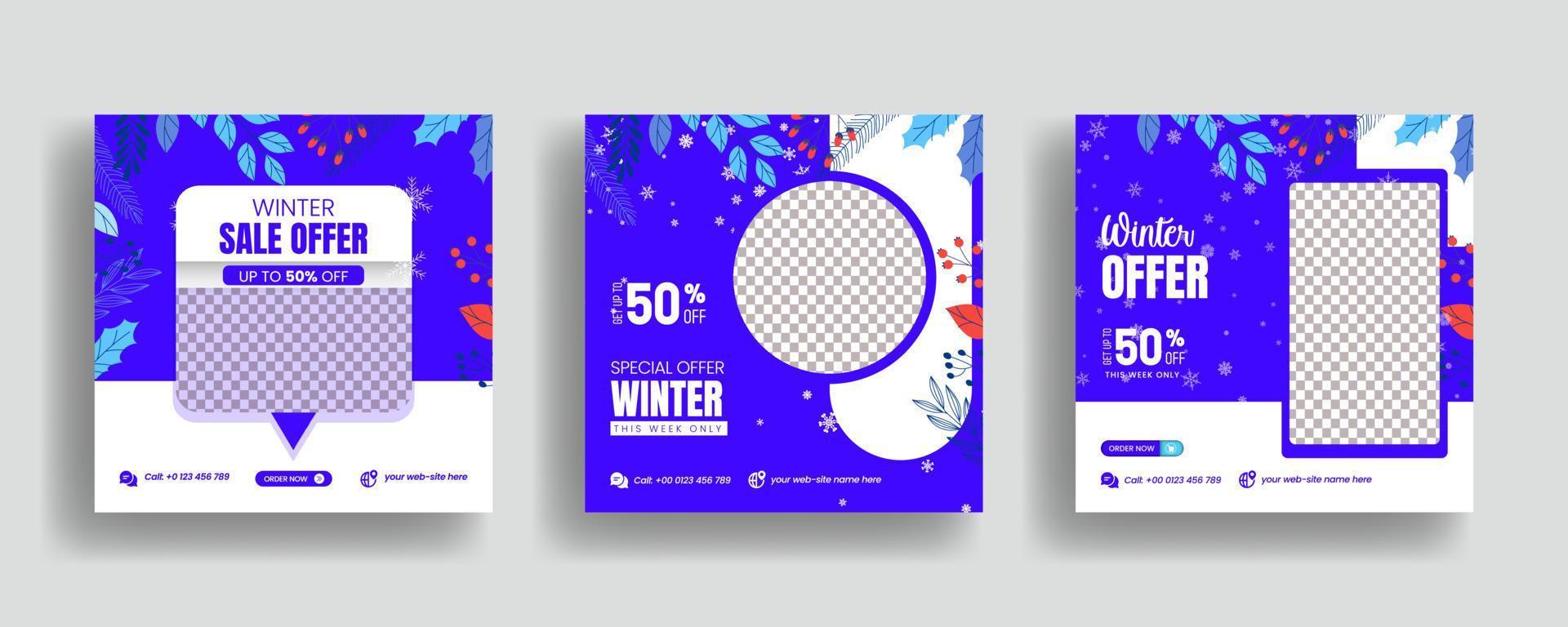 post de mídia social de venda de moda de inverno, modelo de anúncios de banner da web com estilo 3d moderno adequado para banner de site, folheto quadrado ou cartaz e design de folheto de marketing vetor