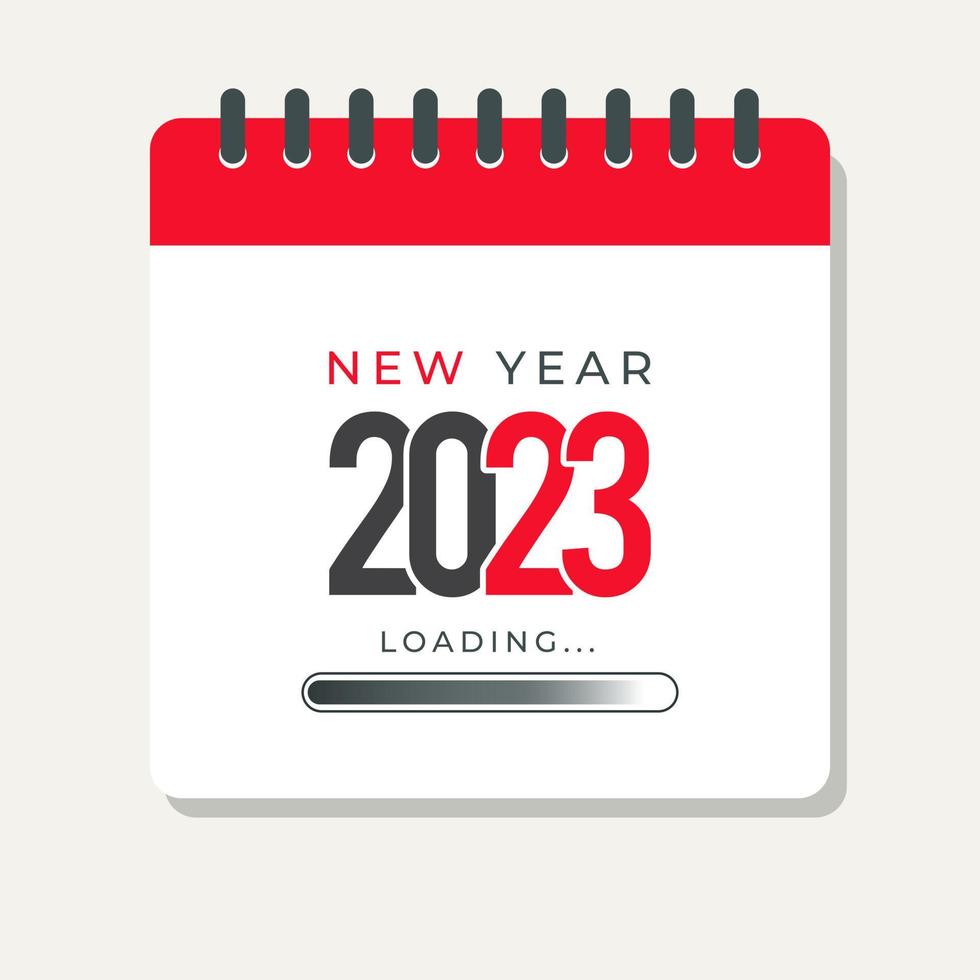 ano novo 2023 carregando com ilustração de calendário em fundo isolado vetor