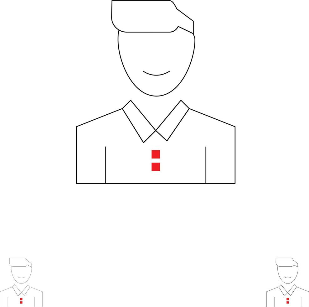 avatar rosto do cliente homem feliz pessoa usuário conjunto de ícones de linha preta em negrito e fino vetor