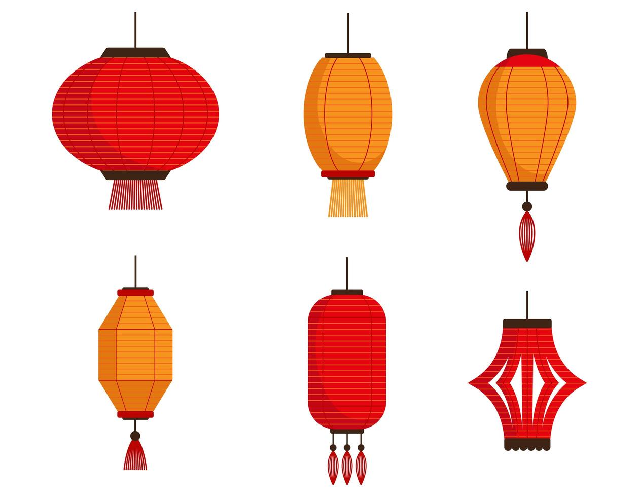 conjunto de diferentes lanternas chinesas vetor