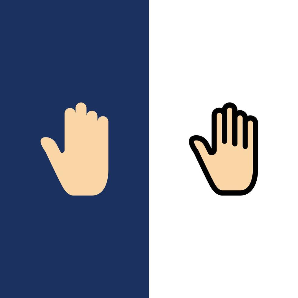 gestos de linguagem corporal ícones de interface de mão plano e conjunto de ícones cheios de linha fundo azul vetorial vetor