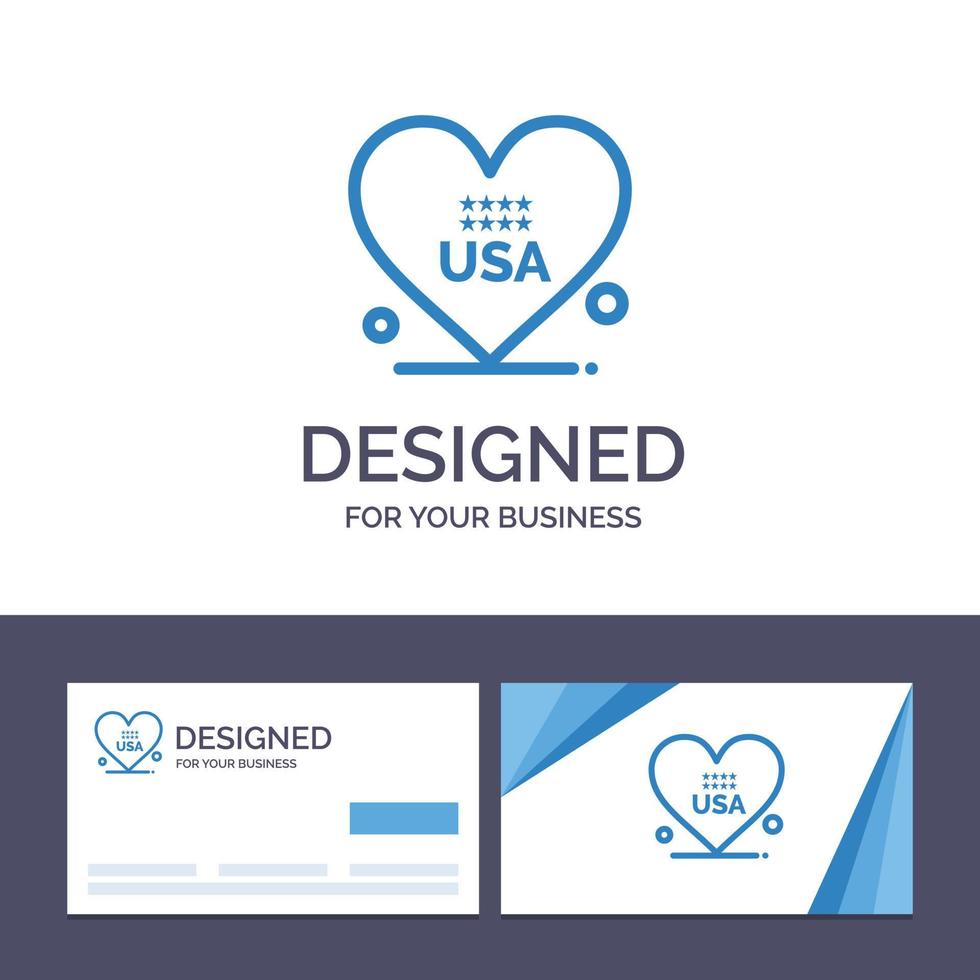 cartão de visita criativo e modelo de logotipo coração amor ilustração vetorial dos eua americanos vetor