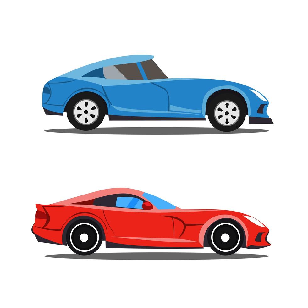 conjunto de carro esporte azul e vermelho vetor