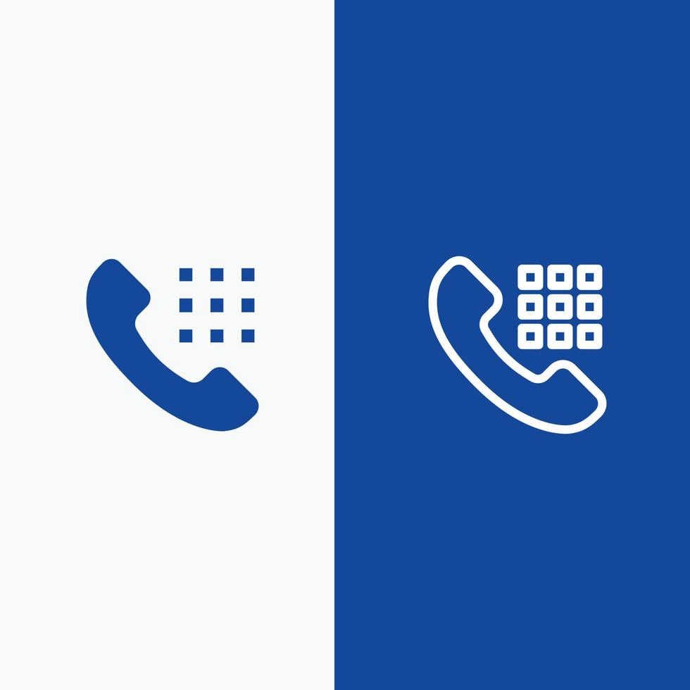 linha de teclas do telefone de discagem de chamada e ícone sólido de glifo banner azul linha e ícone sólido de glifo banner azul vetor