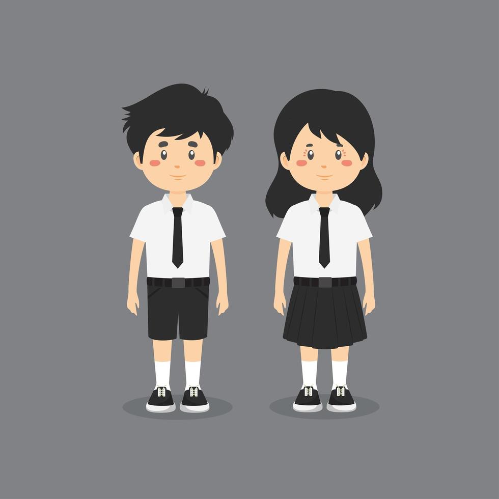 personagens fofinhos vestindo uniforme escolar vetor
