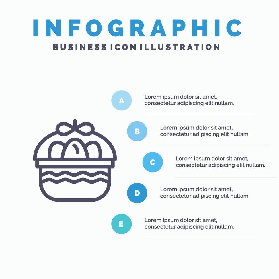 ícone de linha de natureza de ovo de páscoa cesta com fundo de infográficos de apresentação de 5 etapas vetor