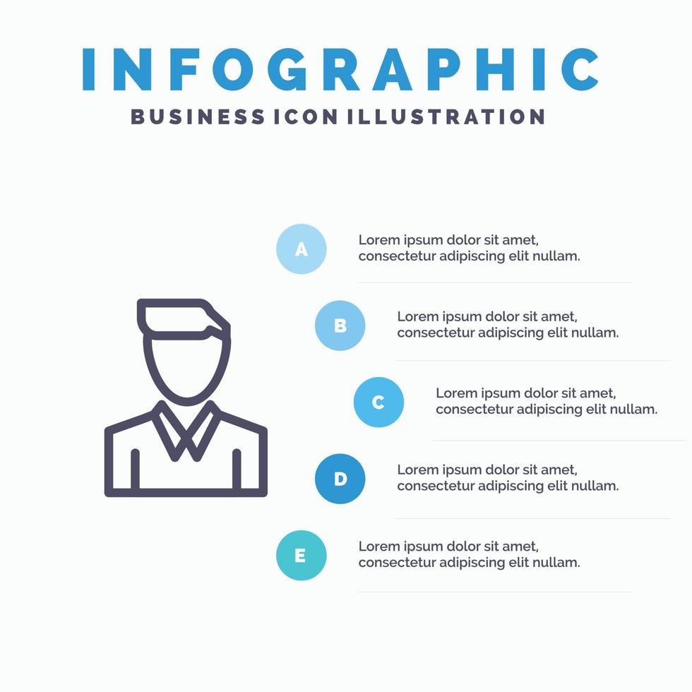 conta ícone de linha de perfil de pessoa humana com fundo de infográficos de apresentação de 5 etapas vetor