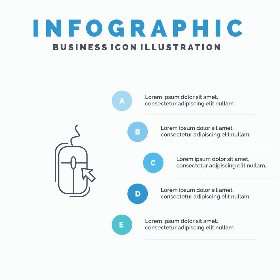 clique do mouse no ícone da linha de compras on-line da internet com fundo de infográficos de apresentação de 5 etapas vetor