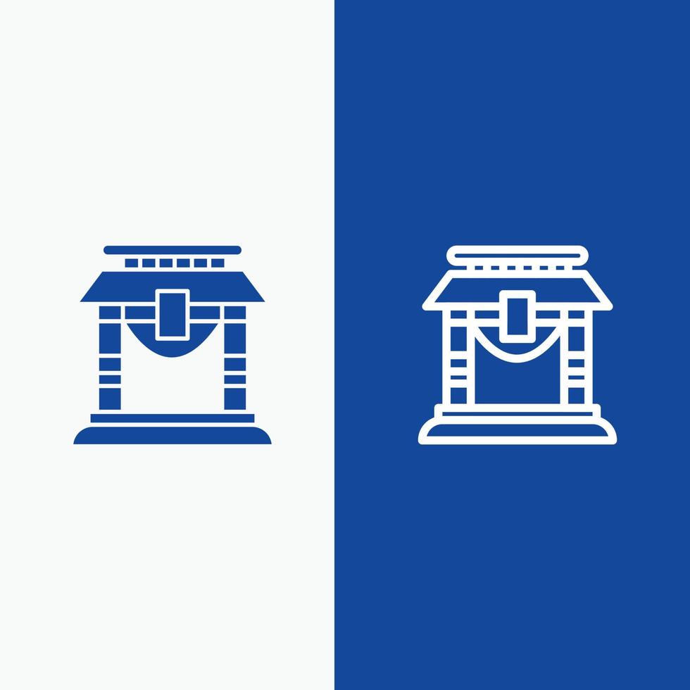 porta ponte china linha chinesa e glifo ícone sólido bandeira azul vetor
