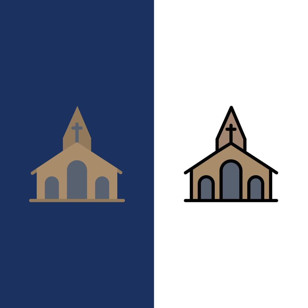 celebração da igreja cruz cristã ícones da páscoa plano e conjunto de ícones cheios de linha vector background azul