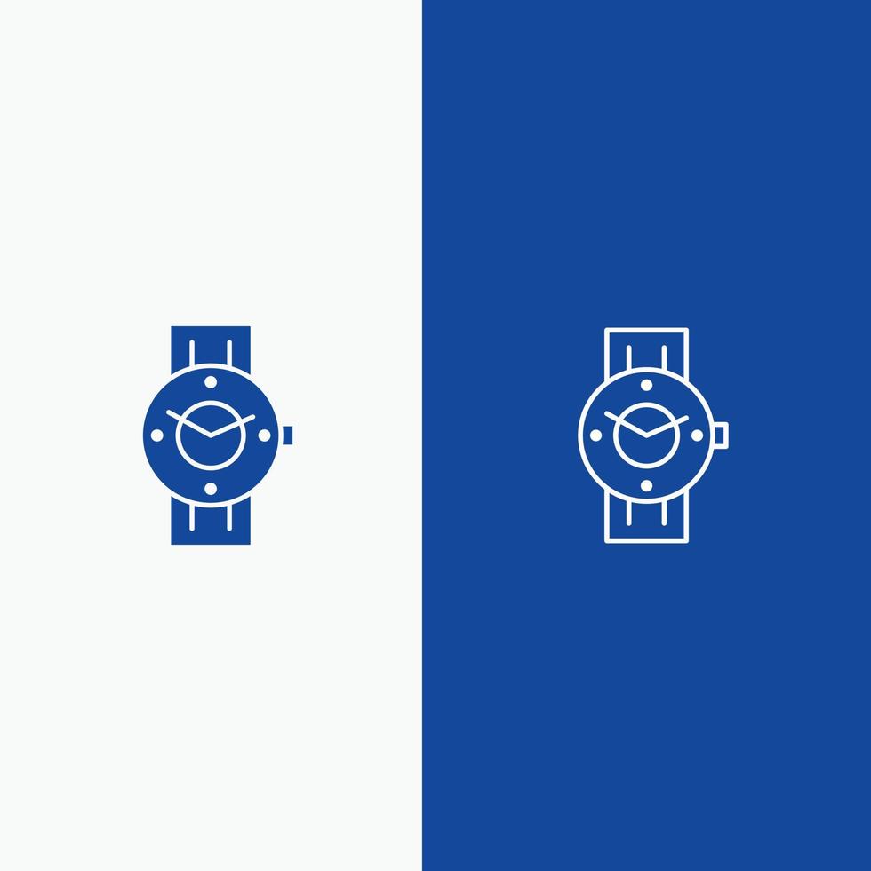 relógio relógio inteligente telefone linha android e ícone sólido de glifo linha de banner azul e ícone sólido de glifo vetor