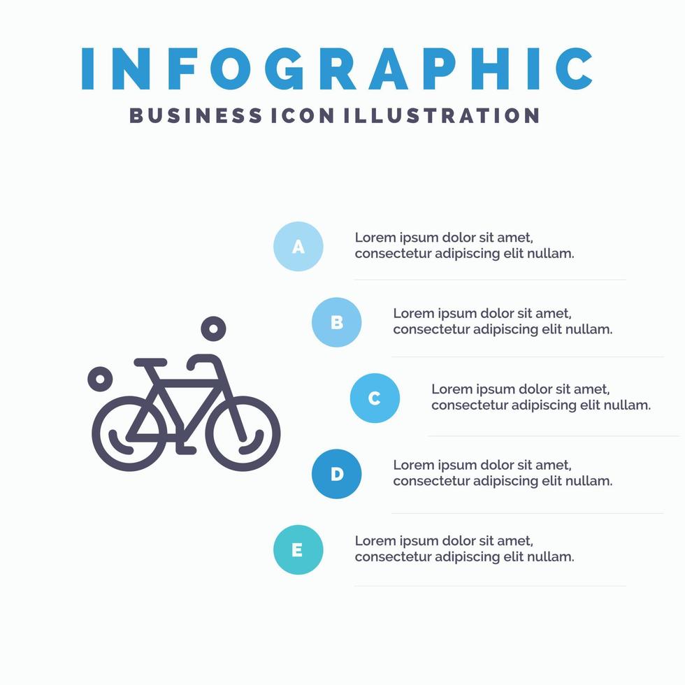 ícone de linha de primavera de ciclo de bicicleta de bicicleta com fundo de infográficos de apresentação de 5 etapas vetor