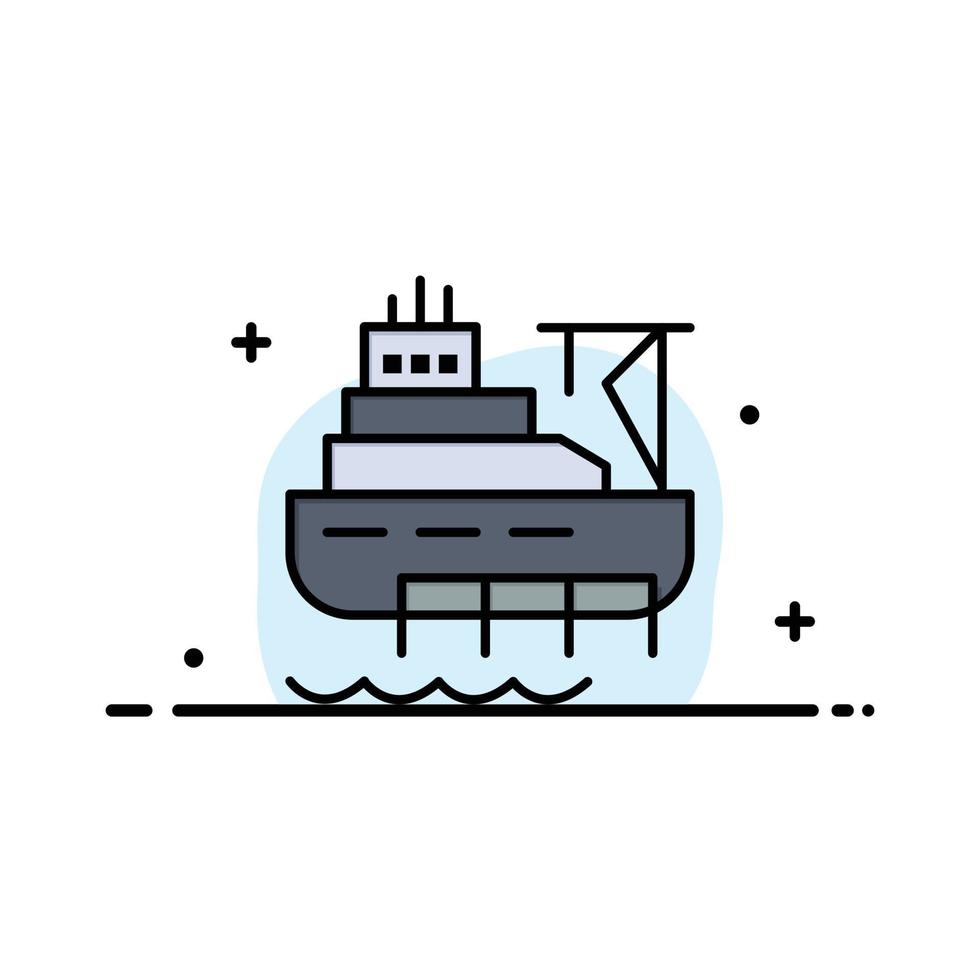 modelo de banner de vetor de ícone cheio de linha plana de negócios de construção de carga de barco de navio