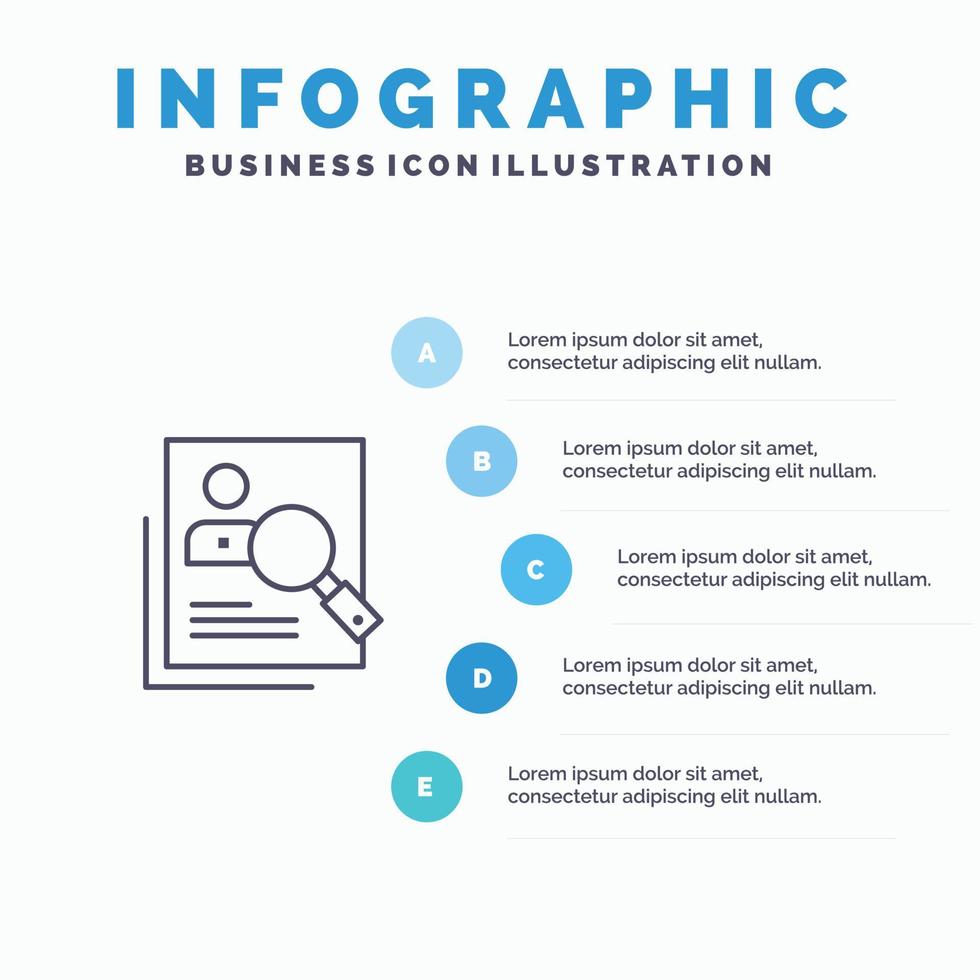 empregado RH recursos pessoais de caça humana retomar ícone da linha de pesquisa com infog de apresentação de 5 etapas vetor