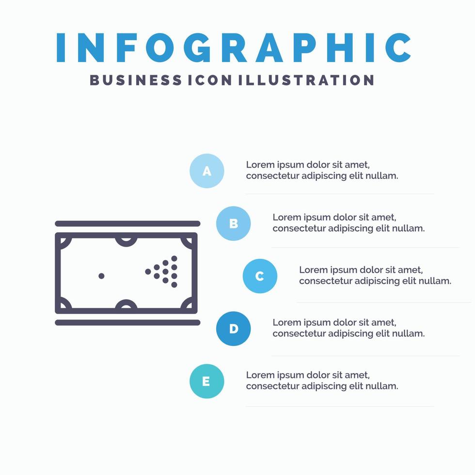 ícone de linha de bilhar de bolso de jogo de taco de bilhar com fundo de infográficos de apresentação de 5 etapas vetor