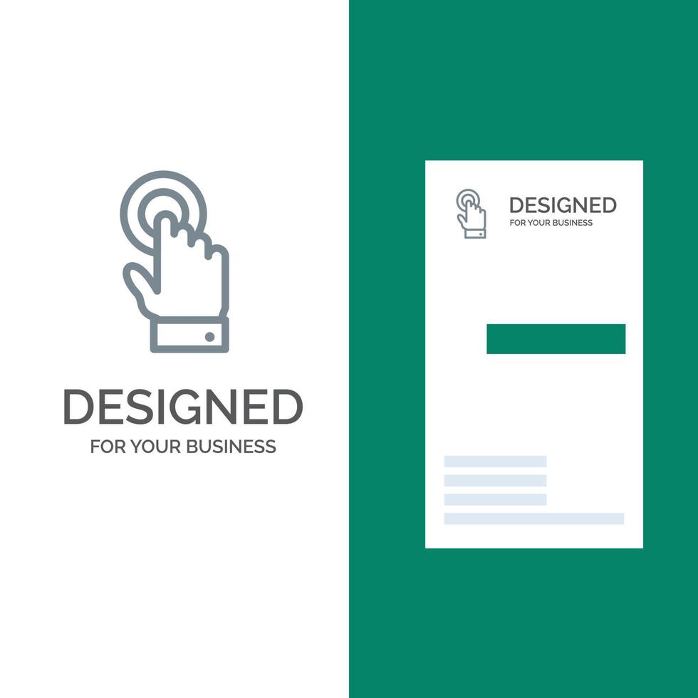 design de logotipo cinza de tecnologia de interface touchscreen de toque e modelo de cartão de visita vetor