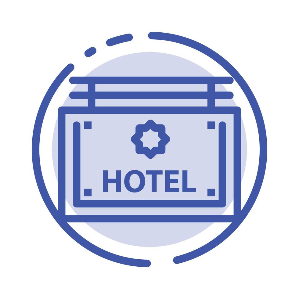 ícone de linha de linha pontilhada azul de direção de placa de sinal de hotel vetor