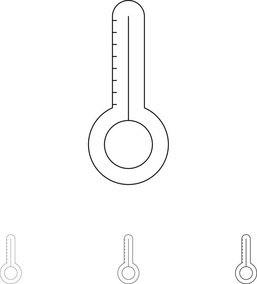 termômetro de temperatura tempo conjunto de ícones de linha preta em negrito e fino vetor