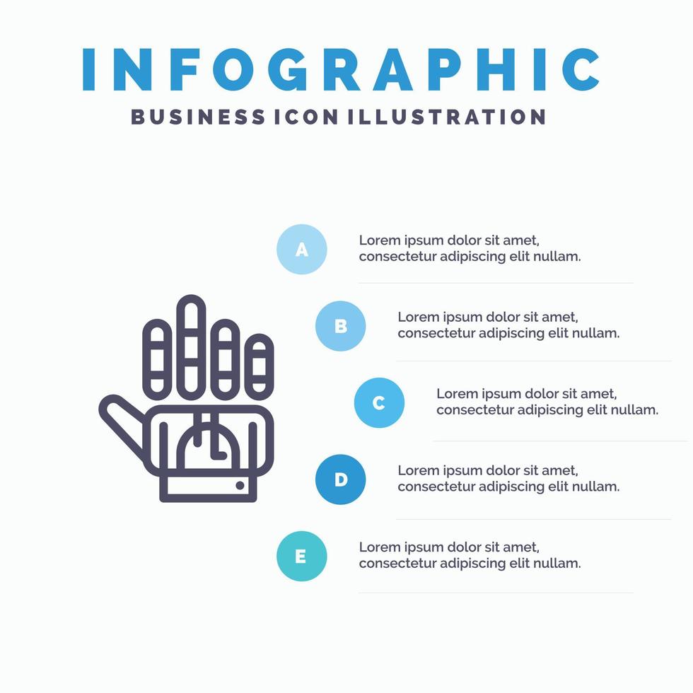 ícone de linha de tecnologia de mão de luva de rastreamento com fundo de infográficos de apresentação de 5 etapas vetor