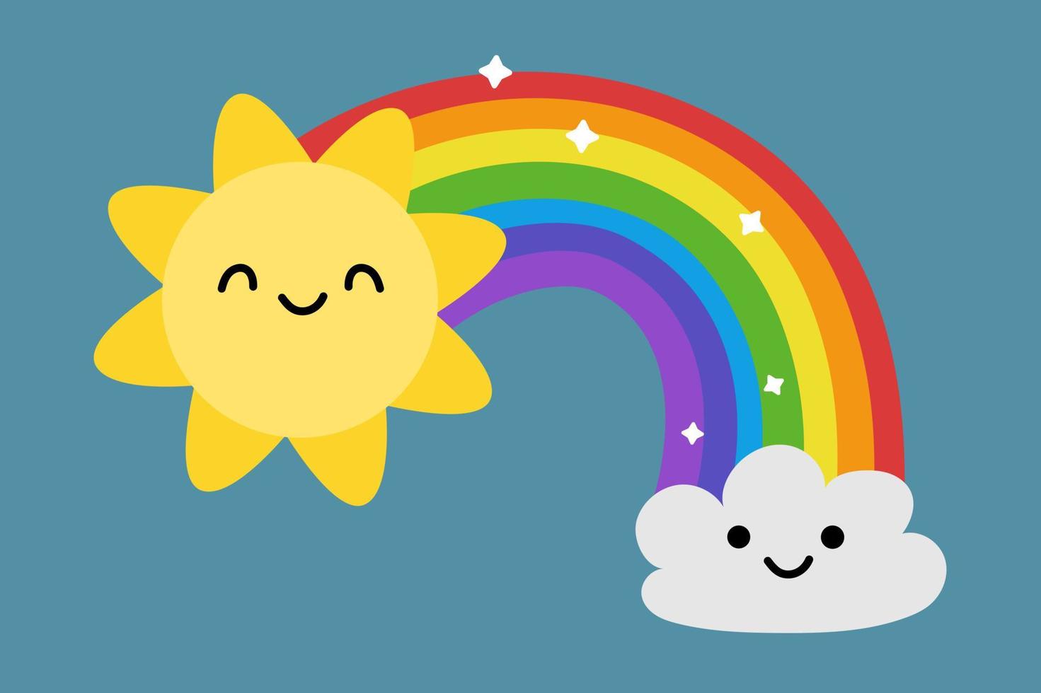 feliz kawaii arco-íris sol nuvens desenhos animados. ilustração vetorial de crianças vetor