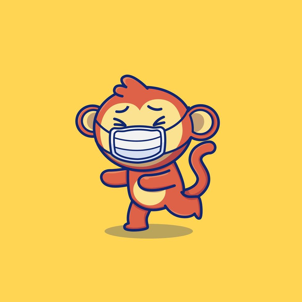 macaco bonito usando ilustração de ícone de vetor de desenho de máscara. animal e saúde ícone conceito isolado vetor premium. estilo de desenho animado plano