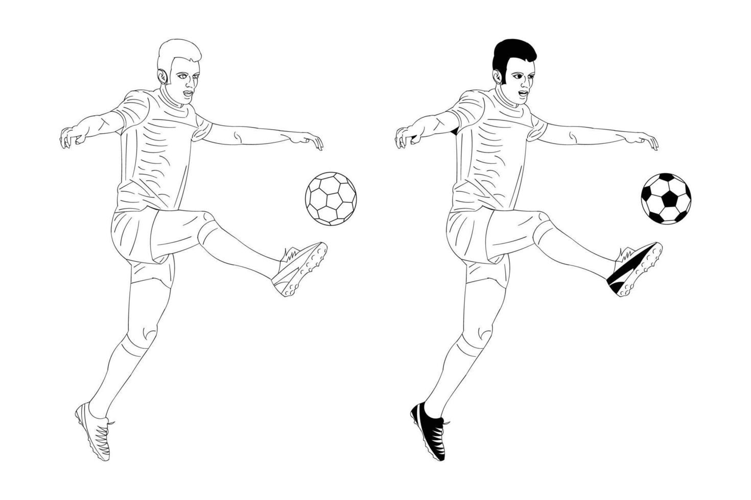 jogador de futebol de vetor. ilustração de arte de linha preto e branco. vetor