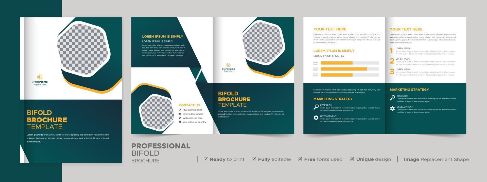 modelo de design de brochura bifold para sua empresa, corporativa, negócios, publicidade, marketing, agência e negócios na Internet. vetor