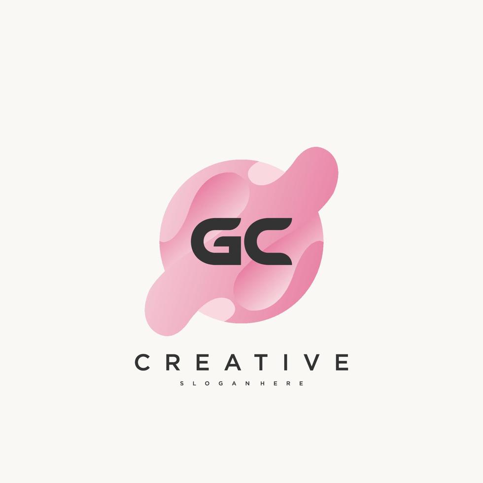 elementos de modelo de design de ícone de logotipo de letra inicial gc com onda colorida vetor