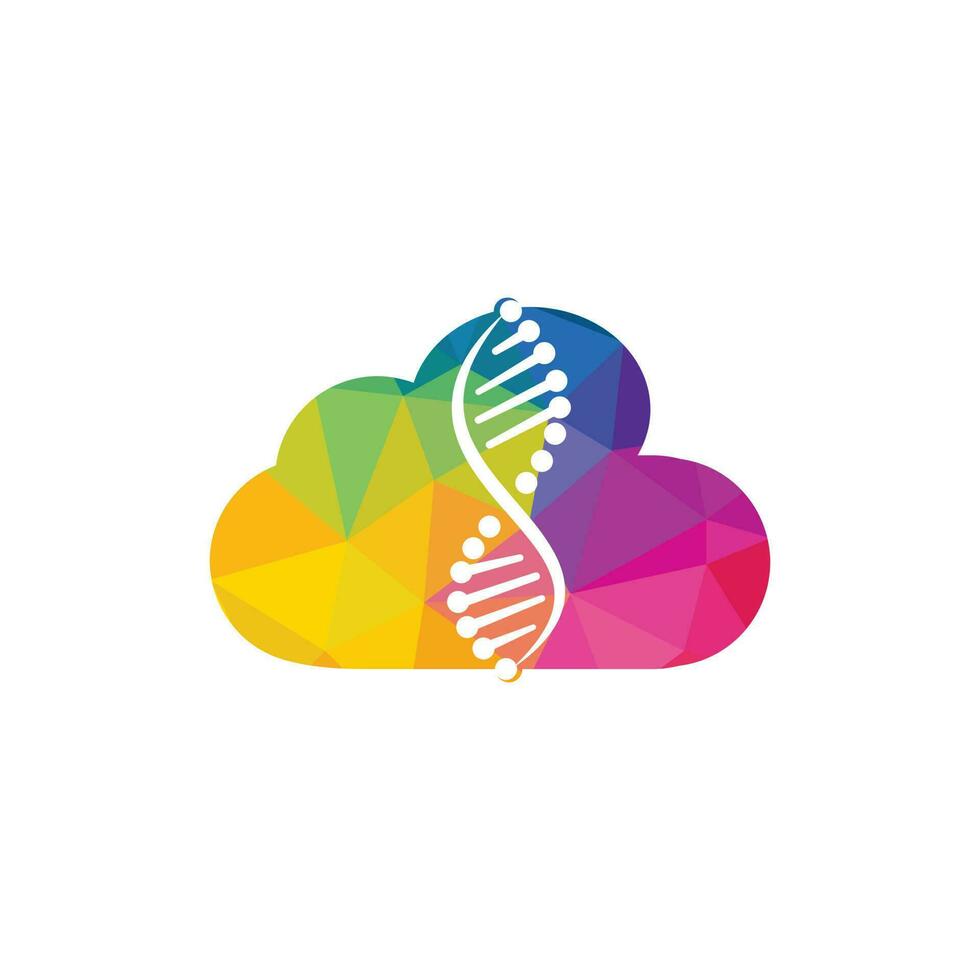 DNA humano e logotipo da nuvem. design de logotipo de vetor de genética científica. análise genética, pesquisa de código de biotecnologia dna. cromossoma do genoma da biotecnologia.