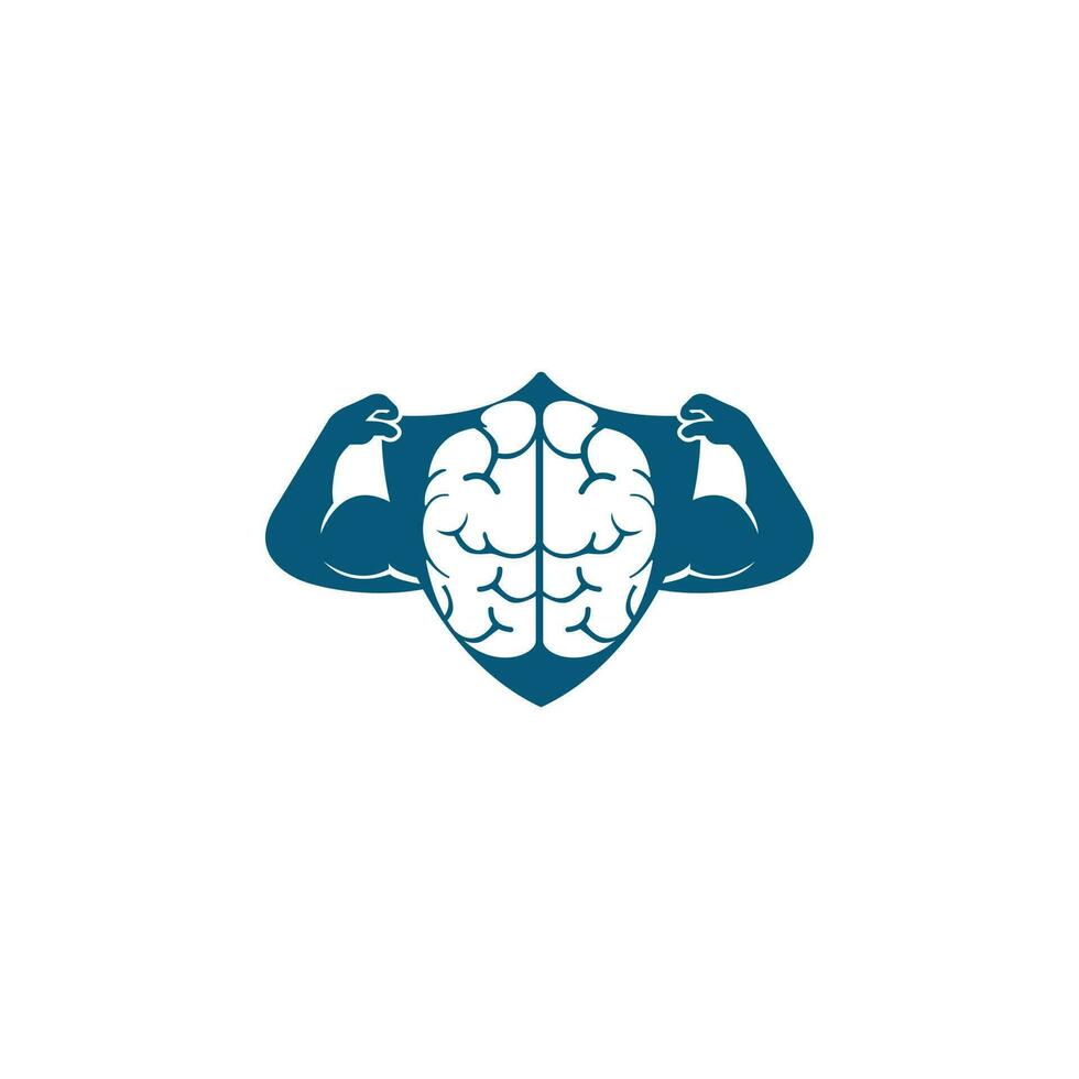 design de logotipo de vetor de cérebro forte. cérebro com bíceps duplo forte.