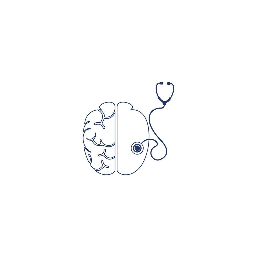 design de logotipo de vetor de cérebro e estetoscópio.