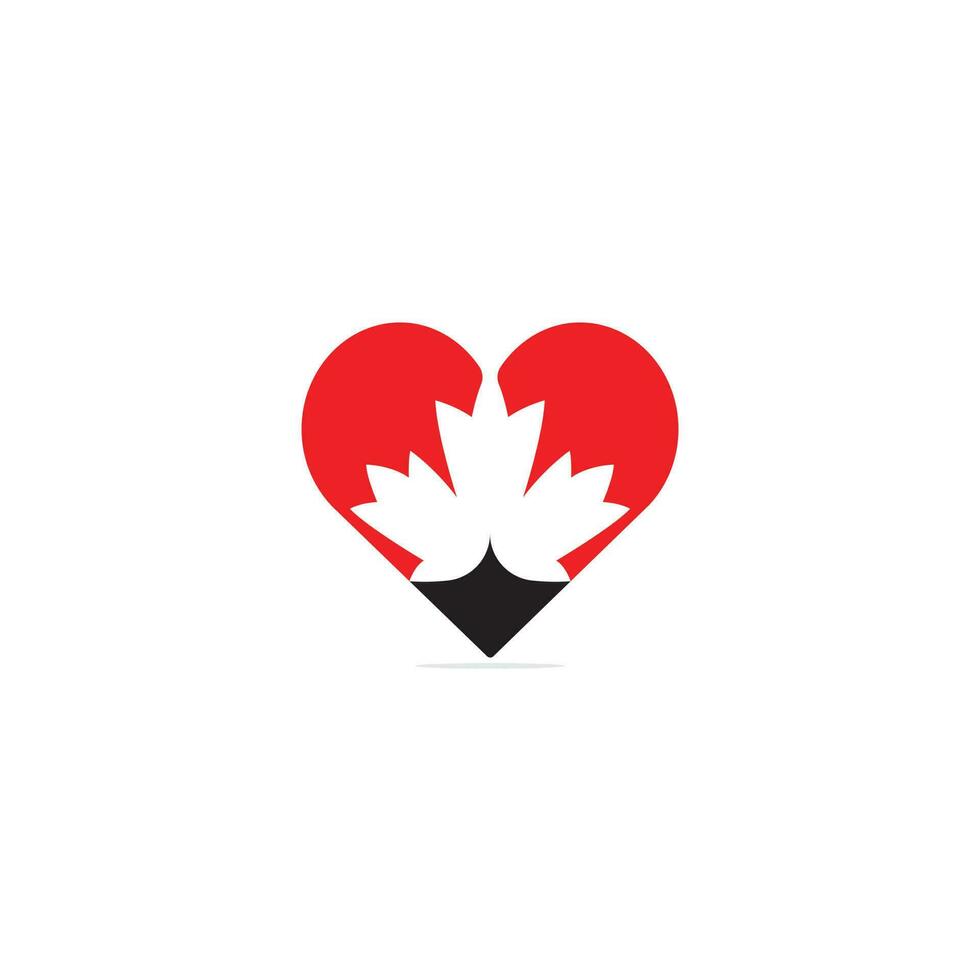 folha de bordo canadense vermelha. sinal de coração e amor. vetor