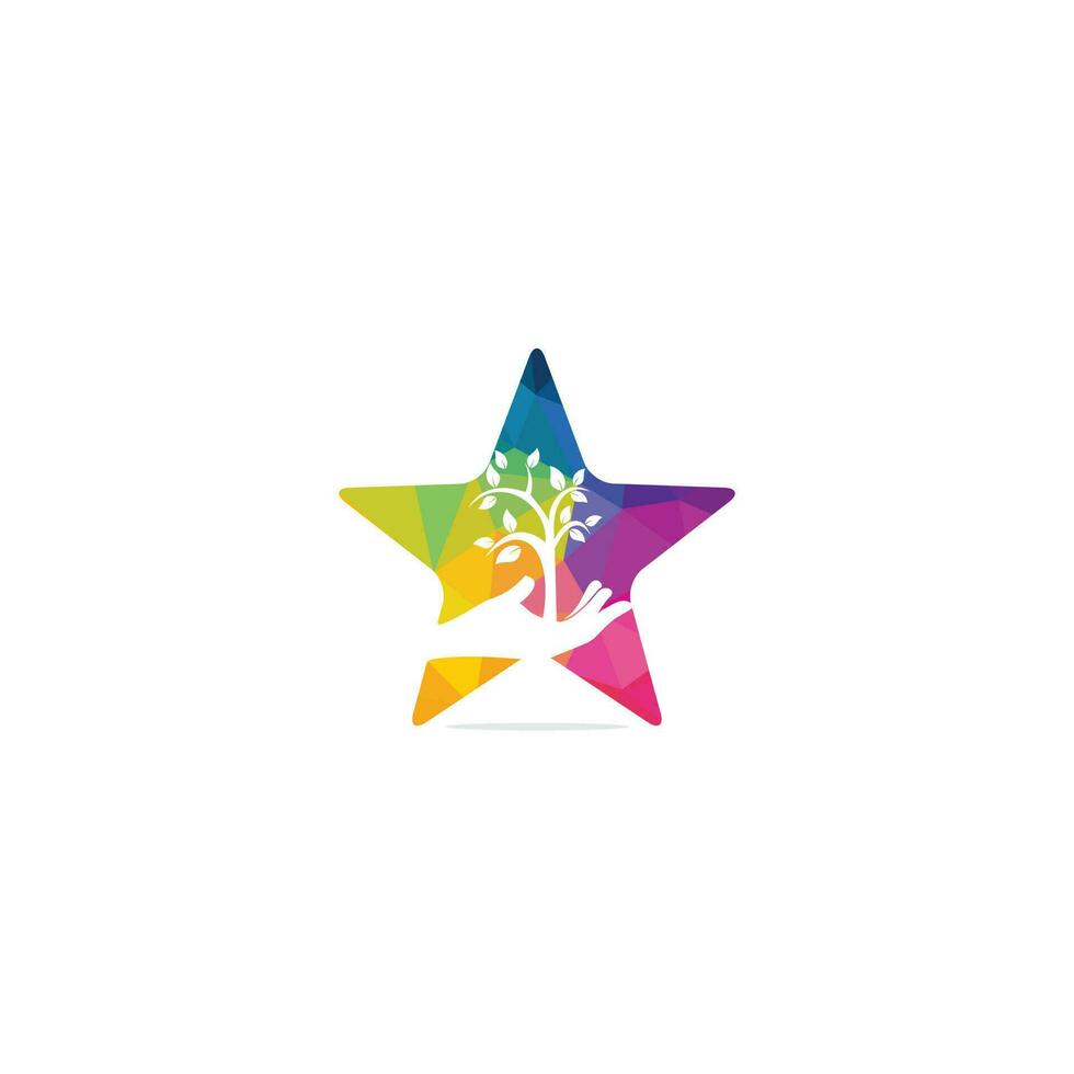 árvore de mão e design de logotipo de estrela. logotipo de produtos naturais. vetor