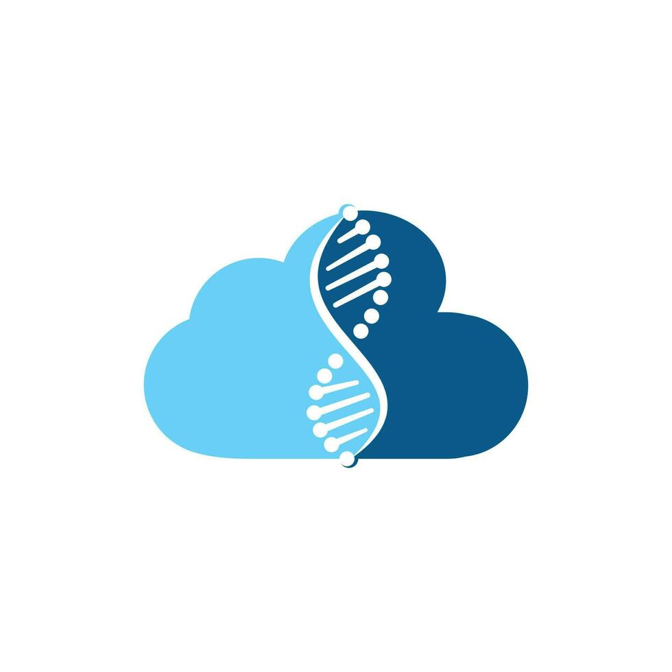 DNA humano e logotipo da nuvem. design de logotipo de vetor de genética científica. análise genética, pesquisa de código de biotecnologia dna. cromossoma do genoma da biotecnologia.