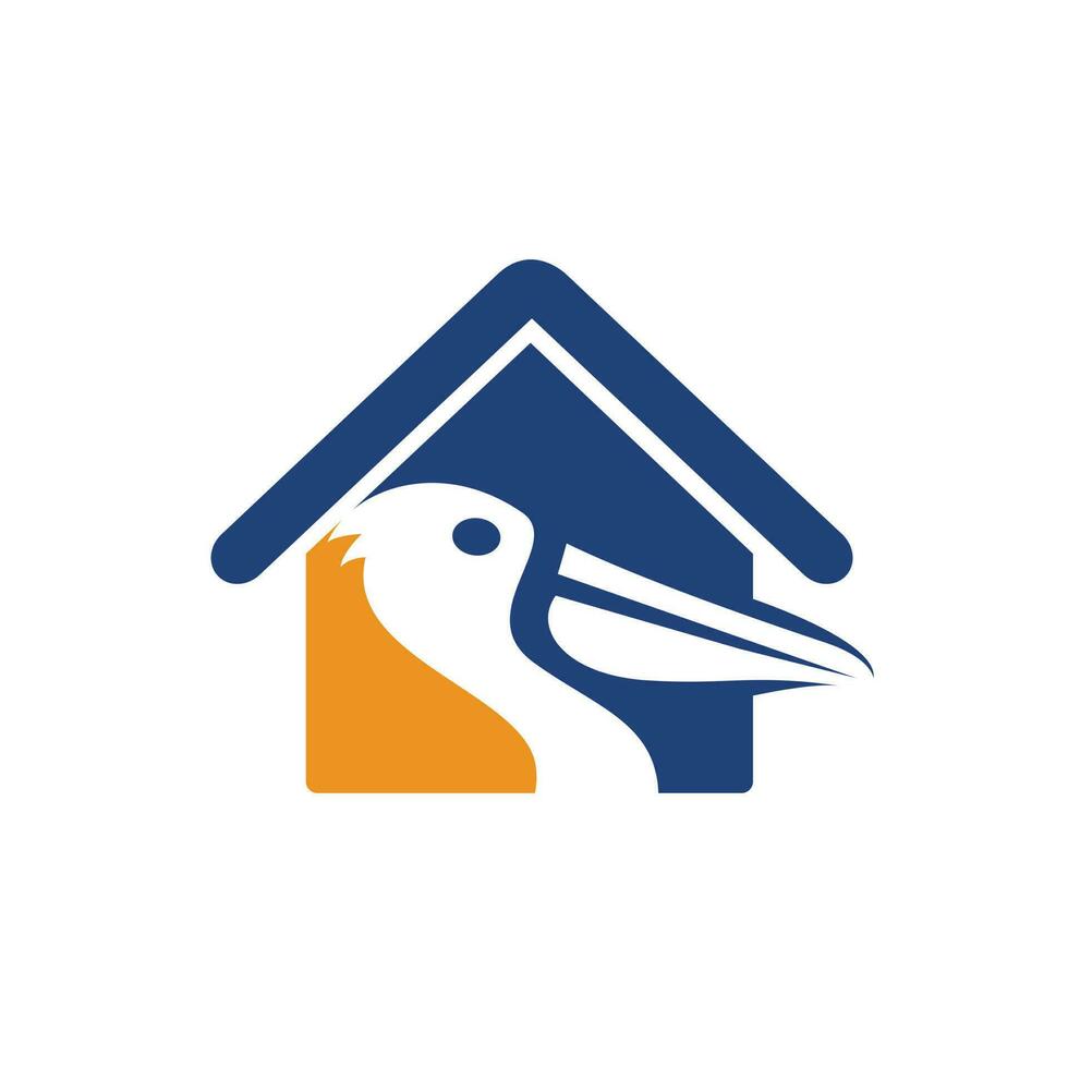 design de logotipo de vetor em casa pelicano. emblema de ilustração vetorial de ícone de animal e casa pelicano.