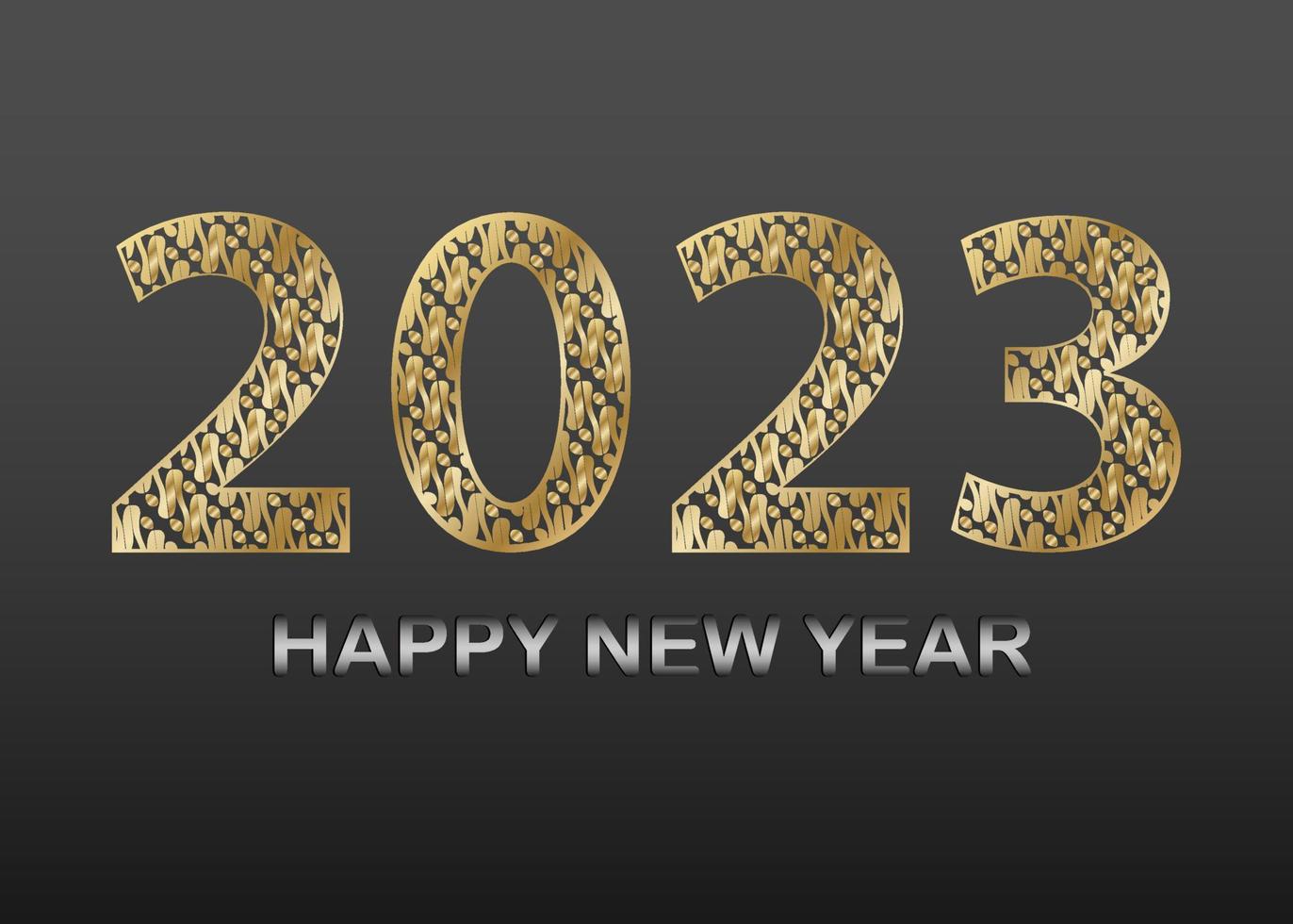 2023 feliz ano novo design de fundo números de ouro com padrão batik. cartões, banners, cartazes. ilustração vetorial. vetor