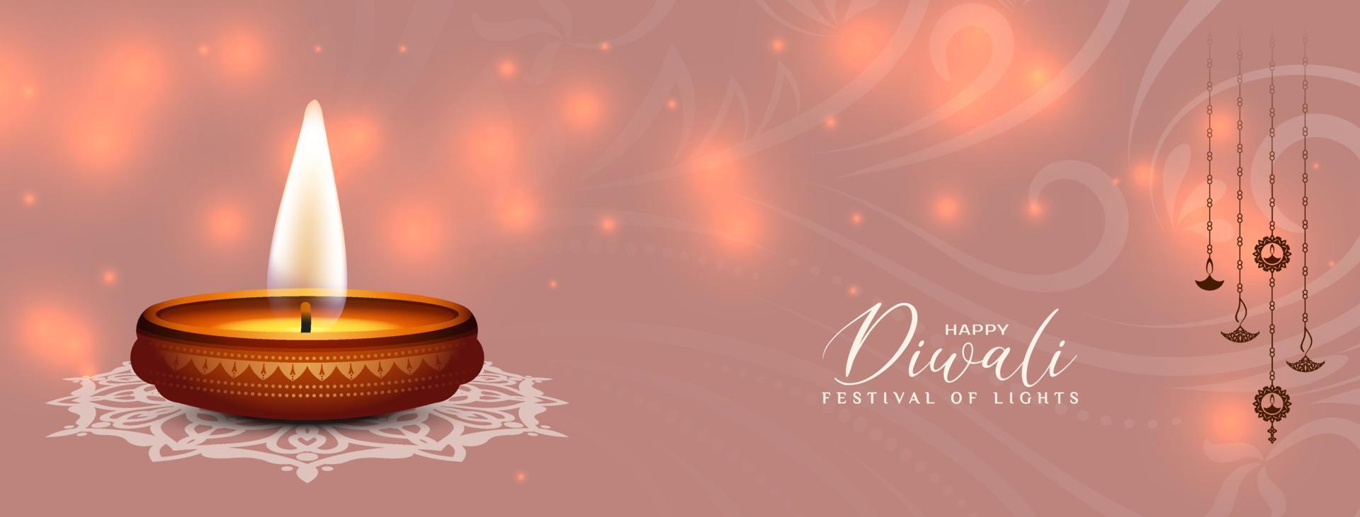 feliz diwali banner de celebração do festival cultural religioso com diya vetor