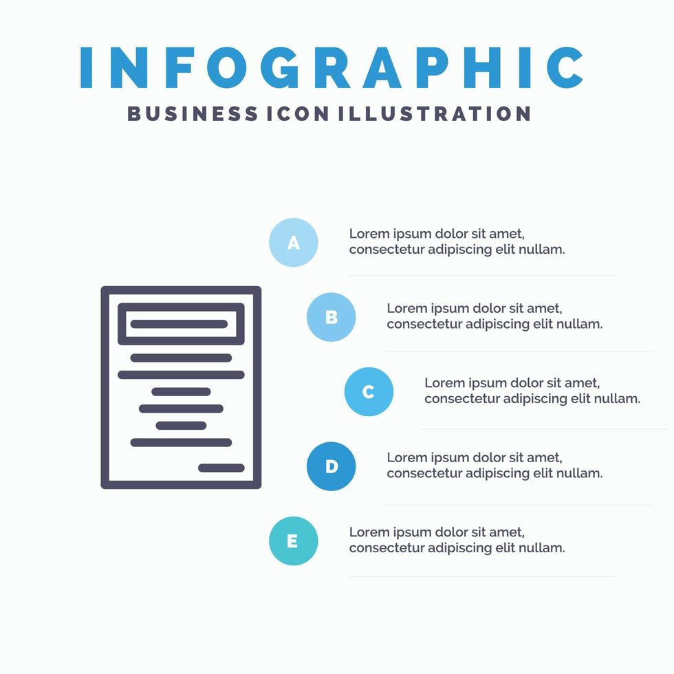 ícone de linha de estudo de educação de livro com fundo de infográficos de apresentação de 5 etapas vetor