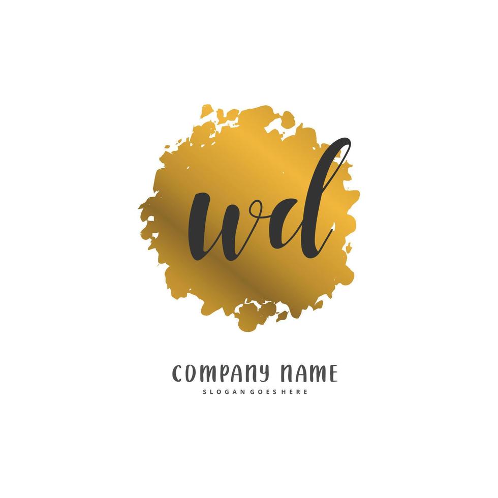 wd caligrafia inicial e design de logotipo de assinatura com círculo. logotipo manuscrito de design bonito para moda, equipe, casamento, logotipo de luxo. vetor