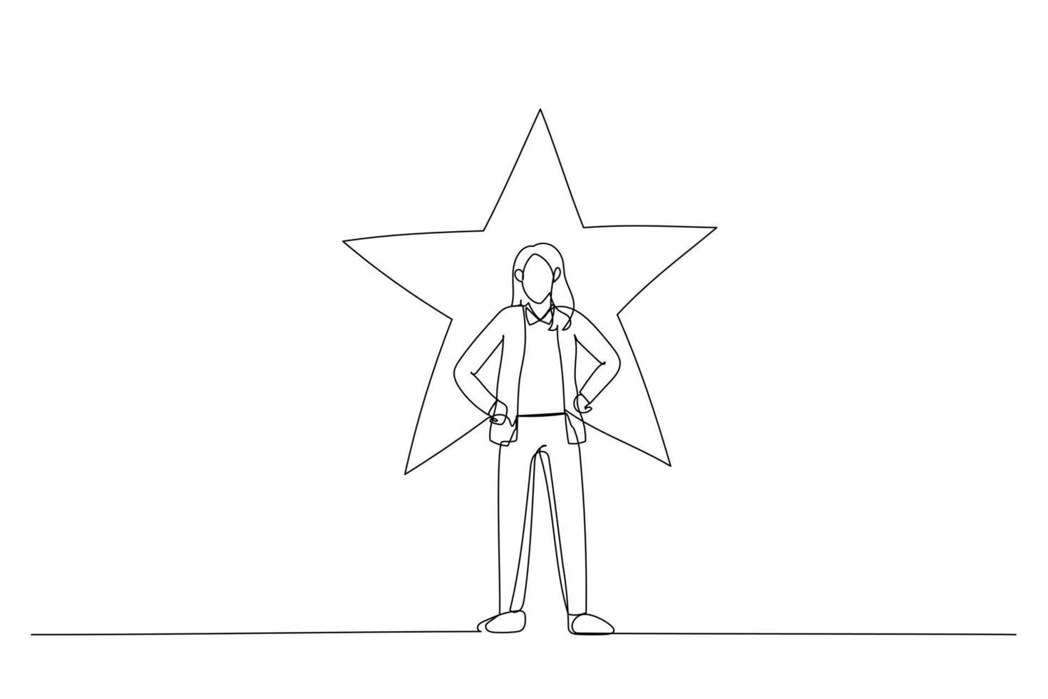 ilustração de empresária permanente com estrela brilhante em seu fundo. estilo de arte de linha contínua única vetor
