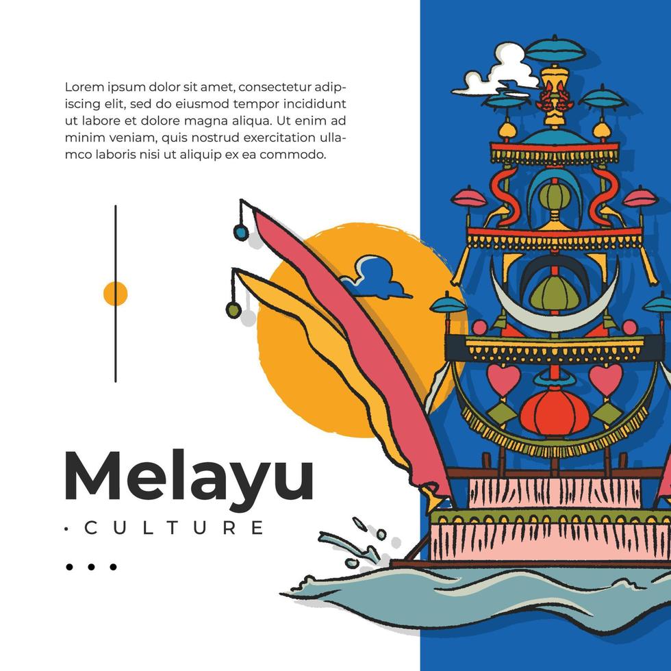 ritual de esmolas do mar de muang jong da cultura melayu em bangka belitung ilustração desenhada à mão vetor