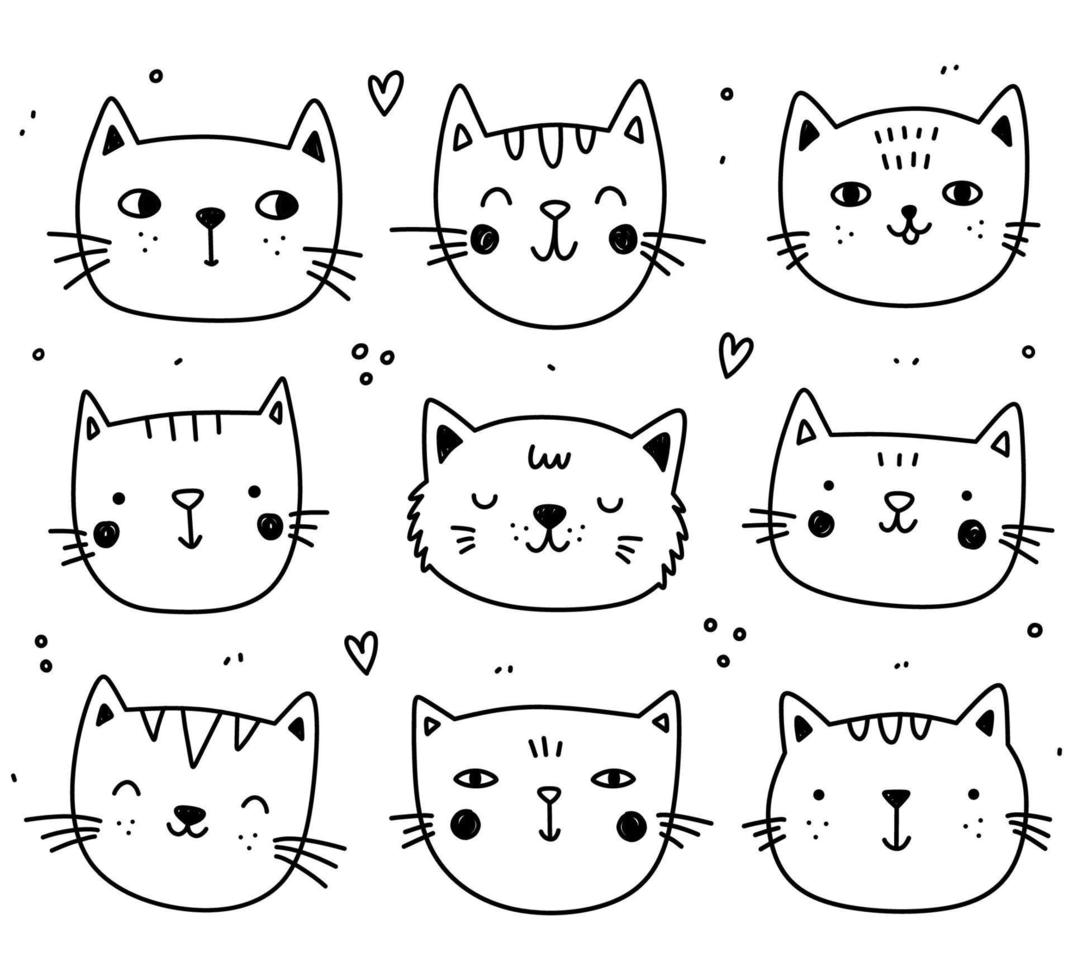 Conjunto De Gatos De Desenho Diferente. Estilo Simples E Moderno Do Gato  Ilustração do Vetor - Ilustração de animal, fundo: 221198556