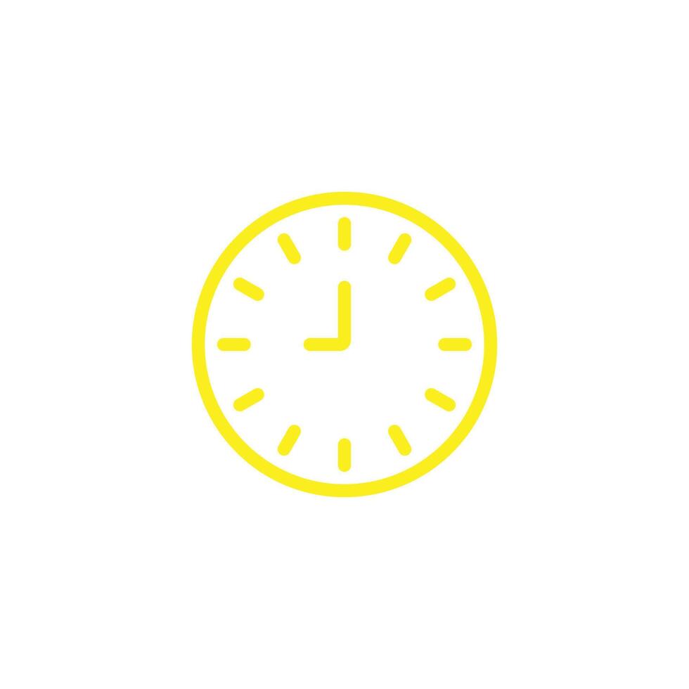 EPS10 amarelo vetor nove ou 9 horas ícone de linha abstrata isolado no fundo branco. símbolo de contorno de relógio de ponto único em um estilo moderno simples e moderno para o design do seu site, logotipo e aplicativo móvel