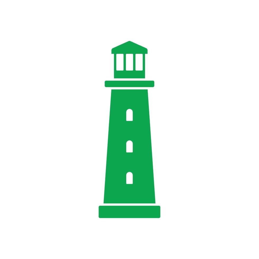 eps10 ícone verde do edifício da torre do farol do vetor isolado no fundo branco. símbolo da costa da praia da ilha do holofote em um estilo moderno simples e moderno para o design do seu site, logotipo e celular