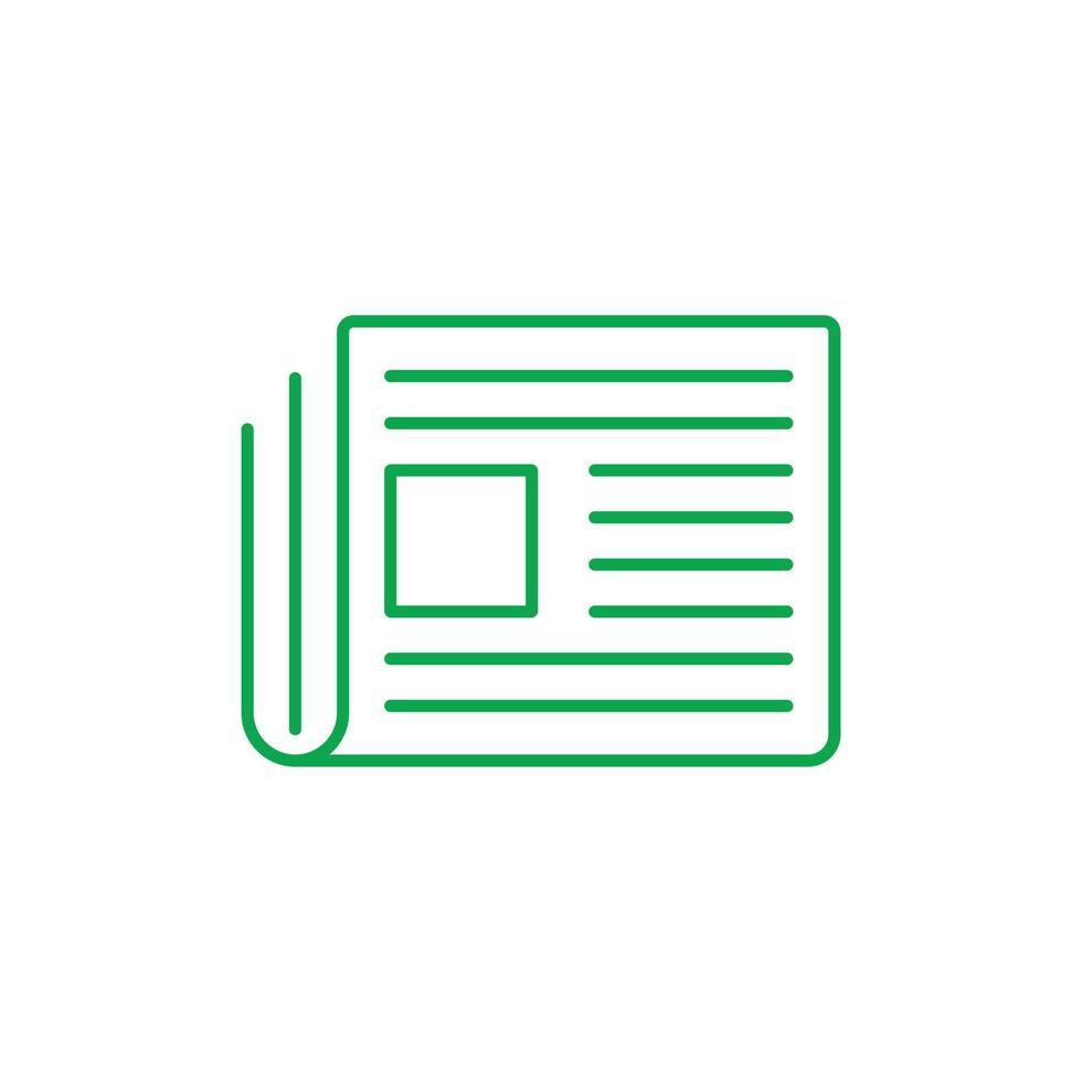 artigo de vetor verde eps10 ou ícone de arte de linha de jornal isolado no fundo branco. símbolo de contorno de imprensa ou revista em um estilo moderno simples e moderno para o design do seu site, logotipo e aplicativo móvel