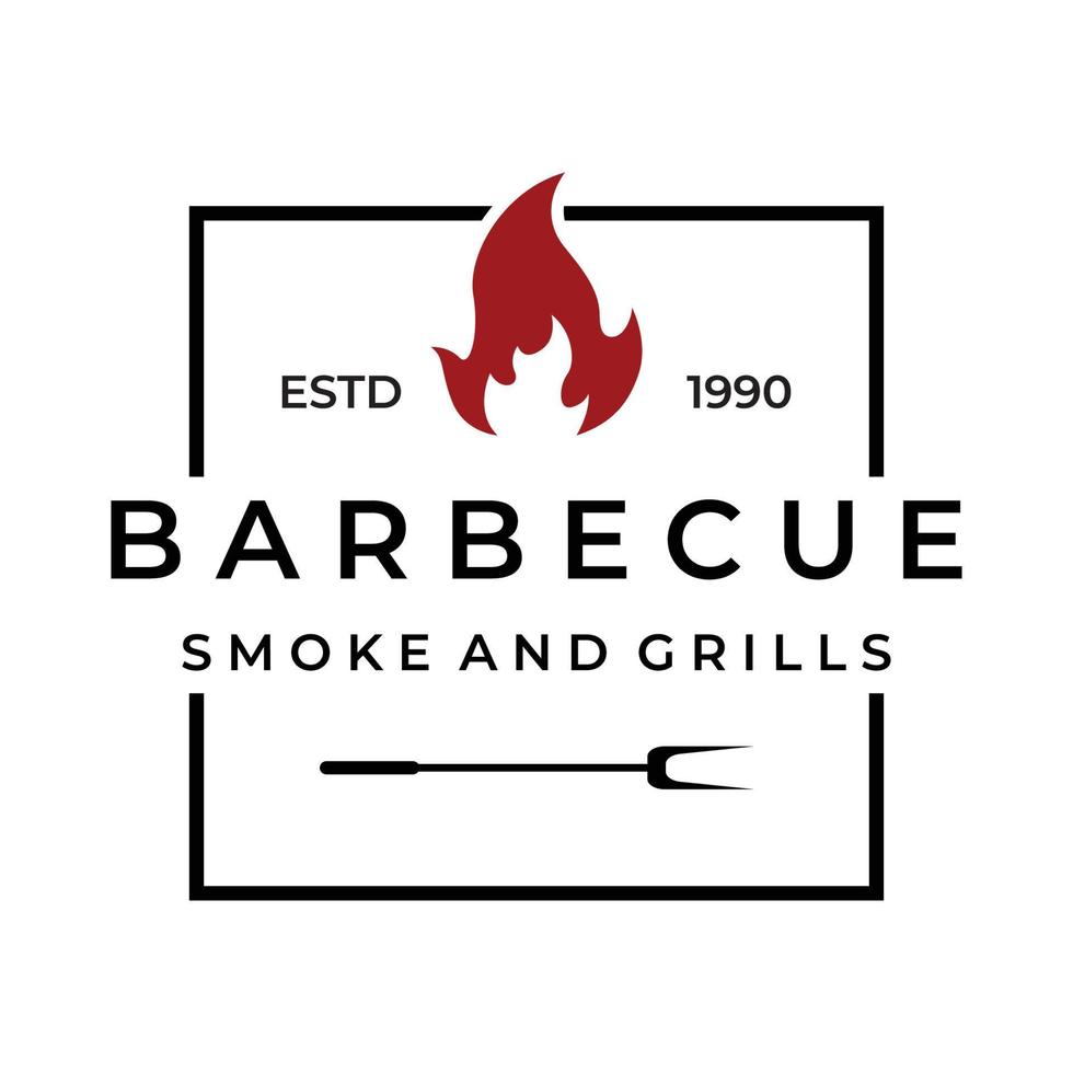 design de logotipo de tipografia de churrasco grelhado com fogo cruzado e spatula.logos para restaurantes, cafés e bares. vetor