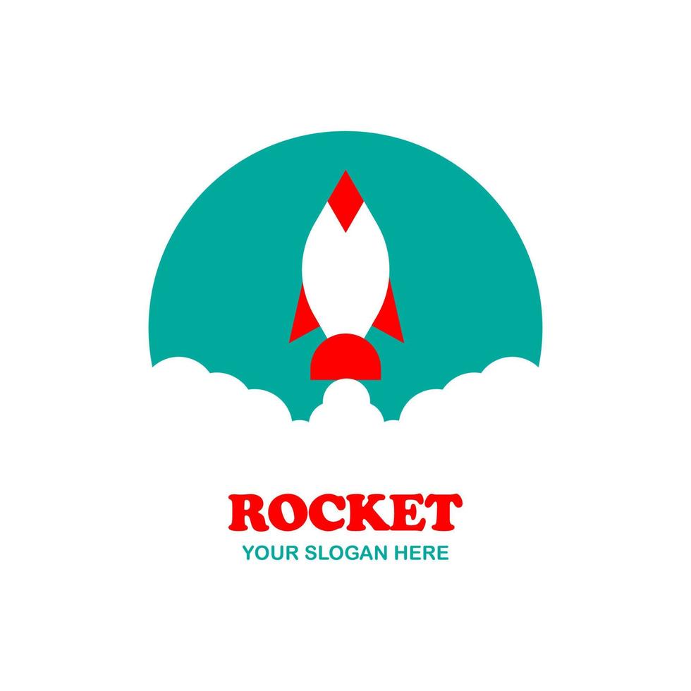 foguete voador em um logotipo de ícone de fundo azul vetor