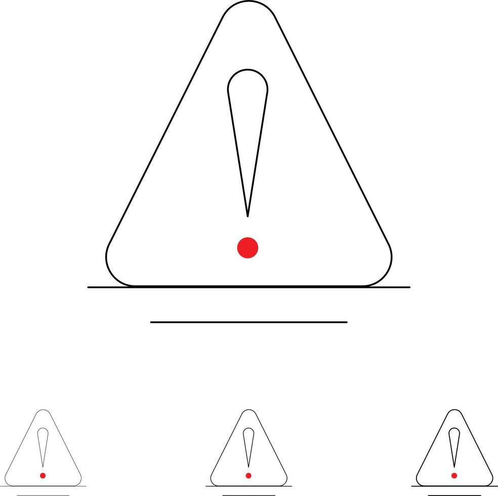 alerta de perigo aviso logístico conjunto de ícones de linha preta em negrito e fino vetor